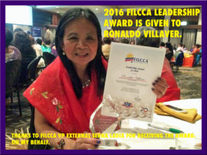 2016 Leadership Award of Ronaldo Villaver given by FilCCA