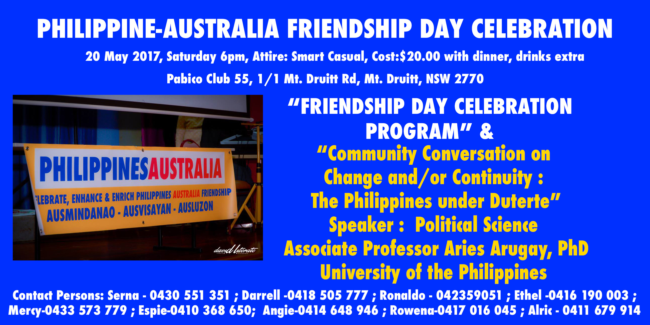 Invitation to Philippines Australia Friendship Day 2017 celebration and community conversation