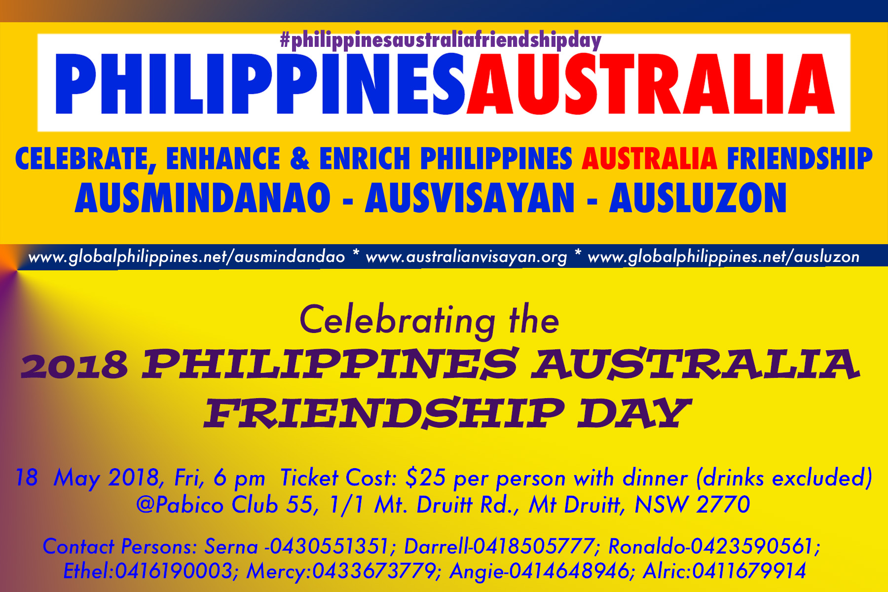 Join us in celebrating the 2018 Philippines Australia Friendship Day