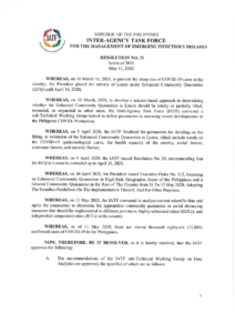 IATF Resolution No. 35 on low-risk, moderate risk and high-risk ...
