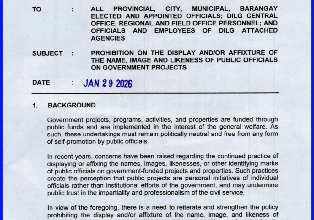 DILG Memorandum Circular 2026-006 Prohibition On The Display
