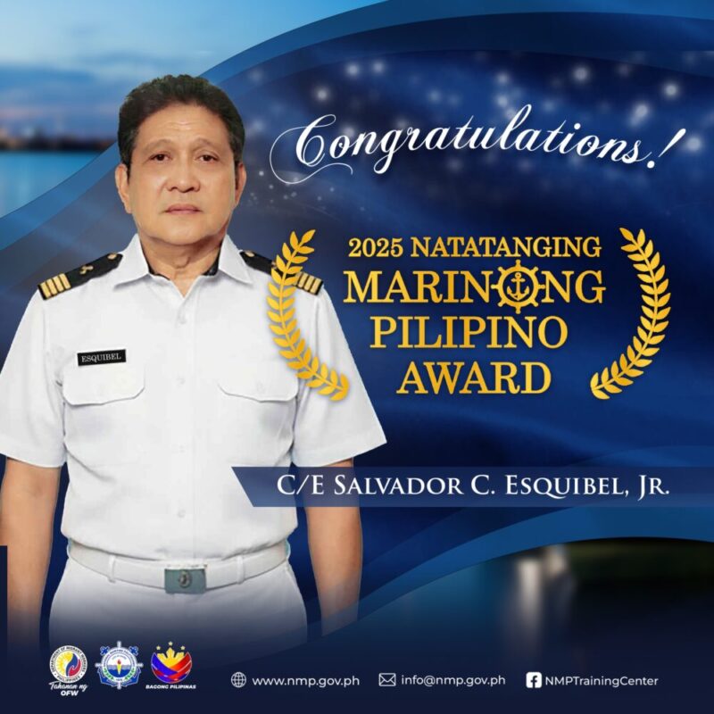 Chief Engineer Salvador Calipes Esquibel, Jr of Tunga, Leyte awarded the  very first Outstanding Alumnus of the National Maritime Polytechnic
