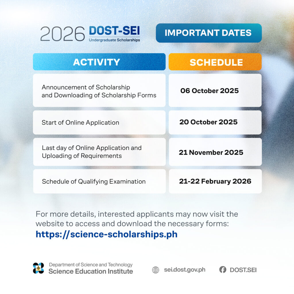 DOST-SEI Undergraduate Scholarships 2026