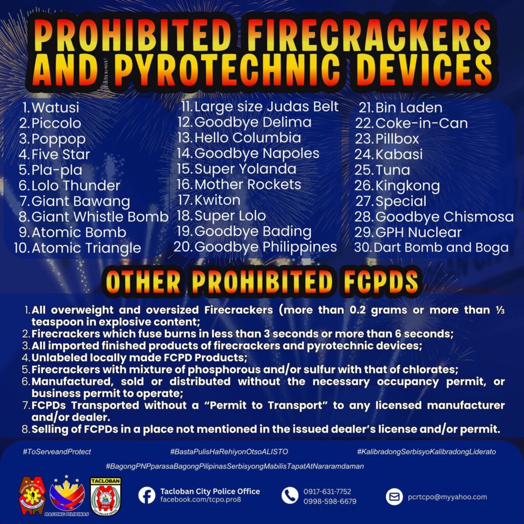 Prohibited Firecrackers and Pyrotechnic Devices