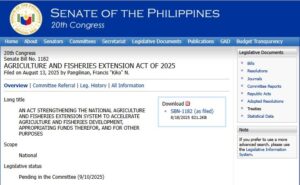 Senate Bill 1182 Seeks to Strengthen National Agriculture and Fisheries Extension System