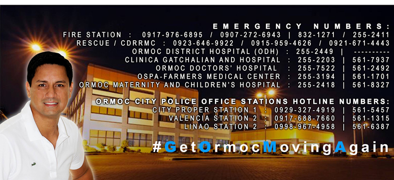 Emergency contact phone numbers in Ormoc City
