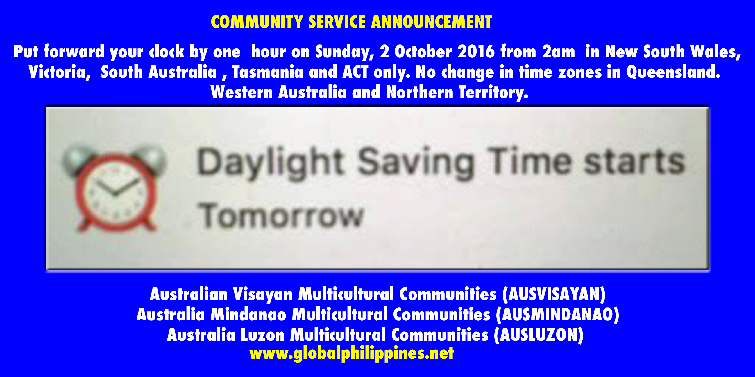 Daylight saving time starts tomorrow in Australia